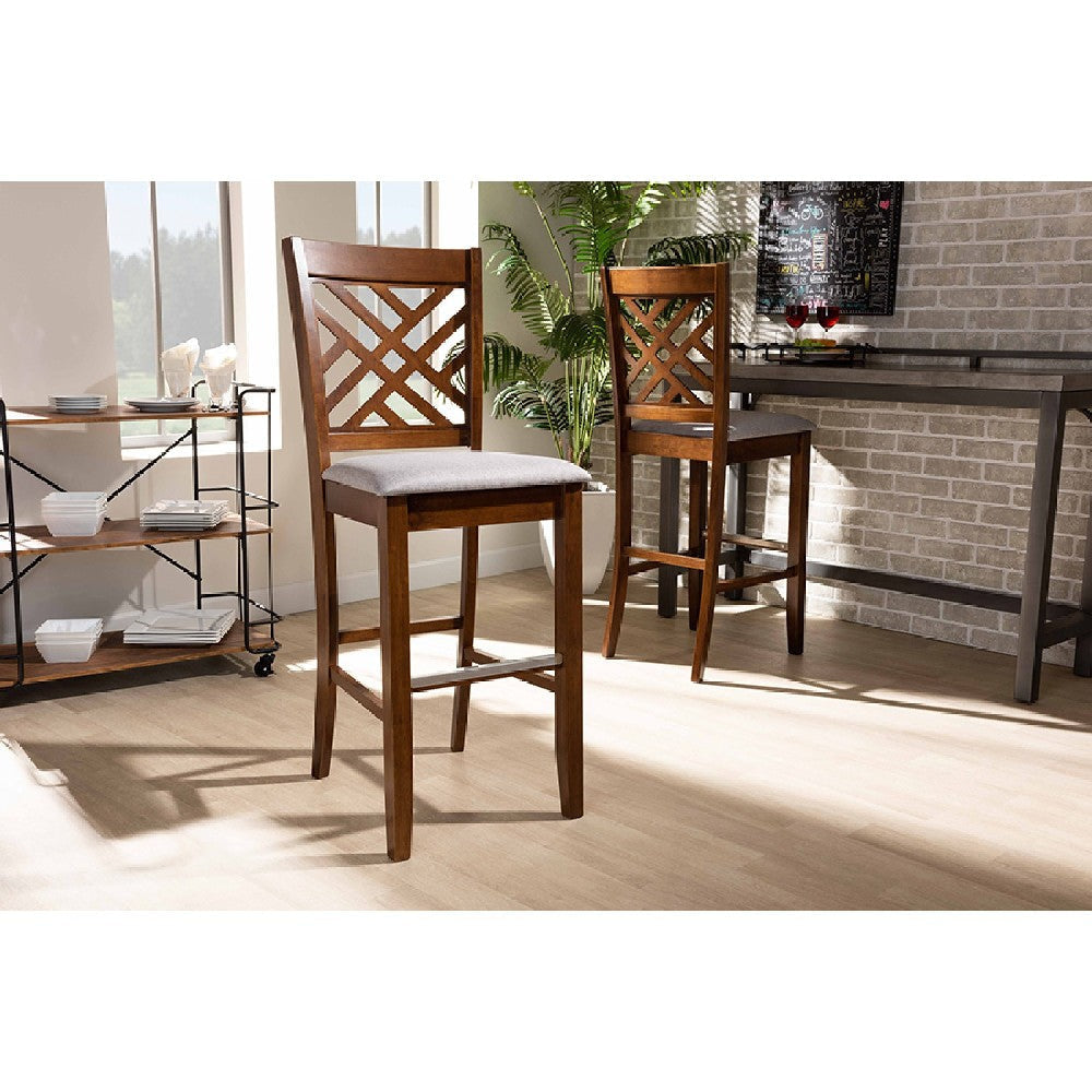 Baxton Studio Jason Modern and Contemporary Grey Fabric Upholstered and Walnut Brown Finished Wood 2-Piece Bar Stool Set