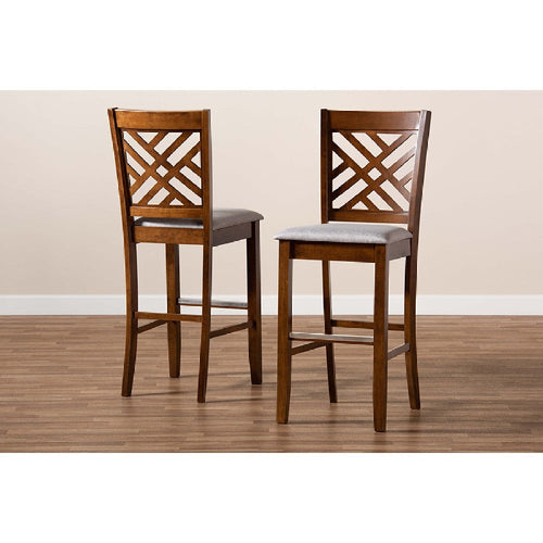 Baxton Studio Jason Modern and Contemporary Grey Fabric Upholstered and Walnut Brown Finished Wood 2-Piece Bar Stool Set