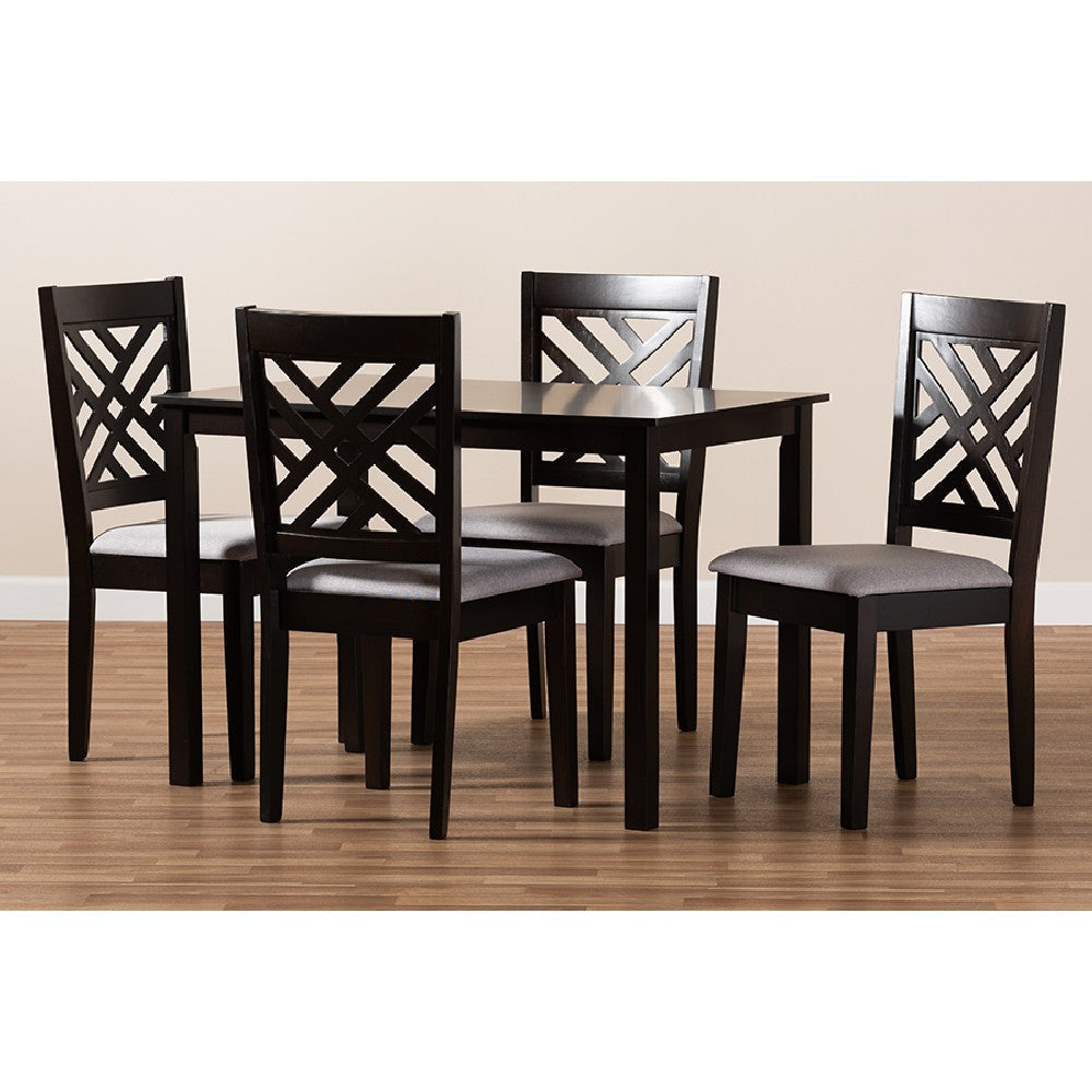 Baxton Studio Caron Modern and Contemporary Gray Fabric Upholstered Espresso Brown Finished Wood 5-Piece Dining Set