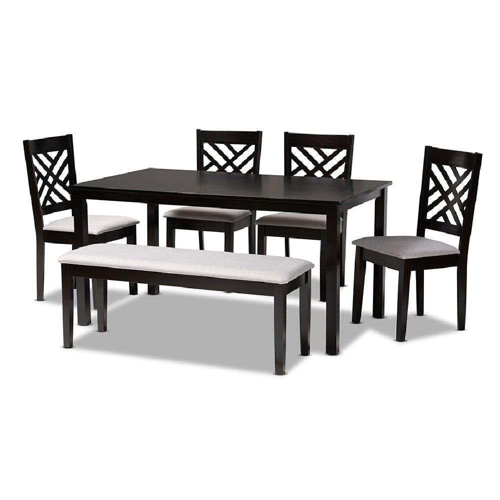 Baxton Studio Gustavo Modern and Contemporary Grey Fabric Upholstered and Dark Brown Finished Wood 6-Piece Dining Set