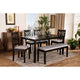 Baxton Studio Gustavo Modern and Contemporary Grey Fabric Upholstered and Dark Brown Finished Wood 6-Piece Dining Set