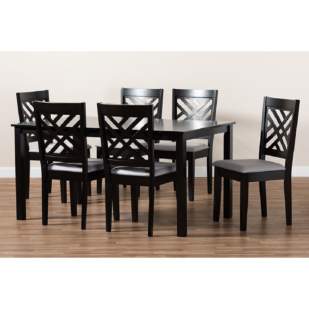 Baxton Studio Caron Modern and Contemporary Grey Fabric Upholstered Espresso Brown Finished Wood 7-Piece Dining Set