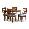 Baxton Studio Caron Modern and Contemporary Grey Fabric Upholstered Walnut Brown Finished Wood 5-Piece Dining Set