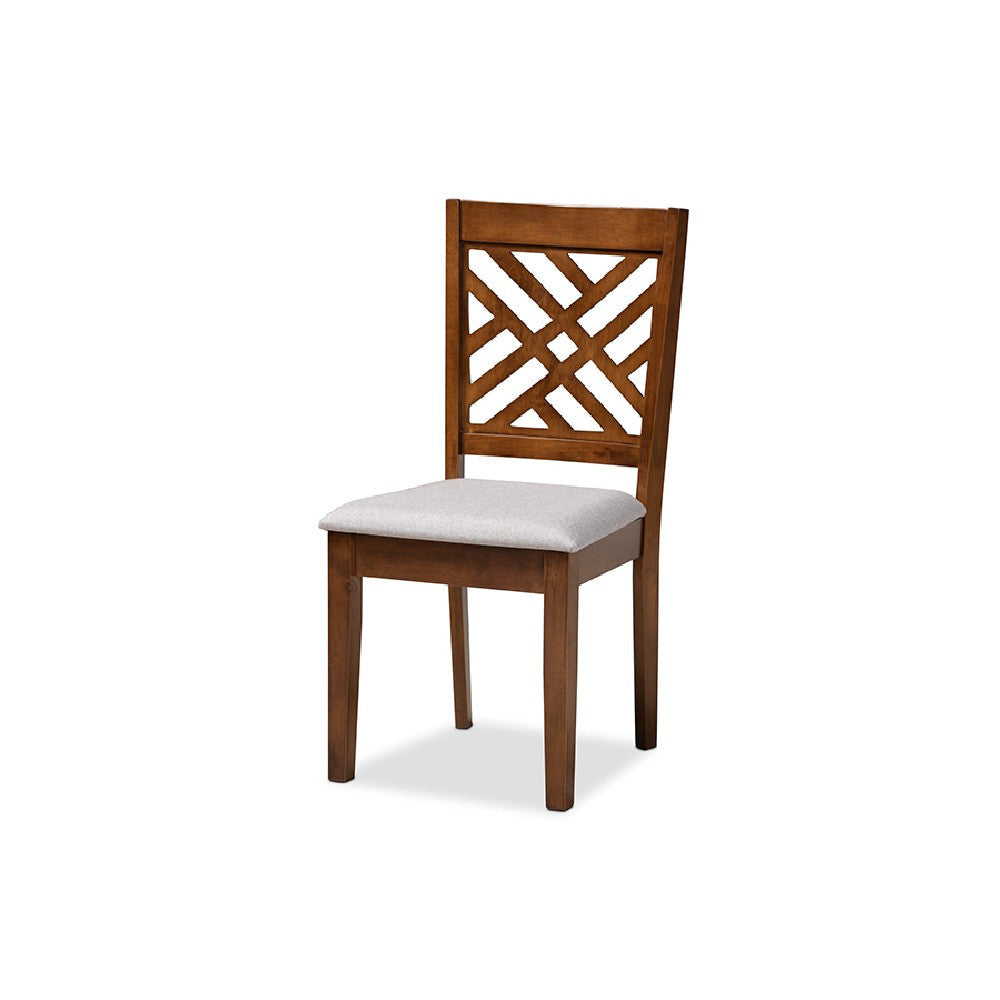 Baxton Studio Caron Modern and Contemporary Grey Fabric Upholstered Walnut Brown Finished Wood 5-Piece Dining Set