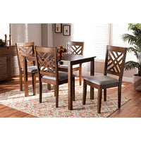Baxton Studio Caron Modern and Contemporary Grey Fabric Upholstered Walnut Brown Finished Wood 5-Piece Dining Set