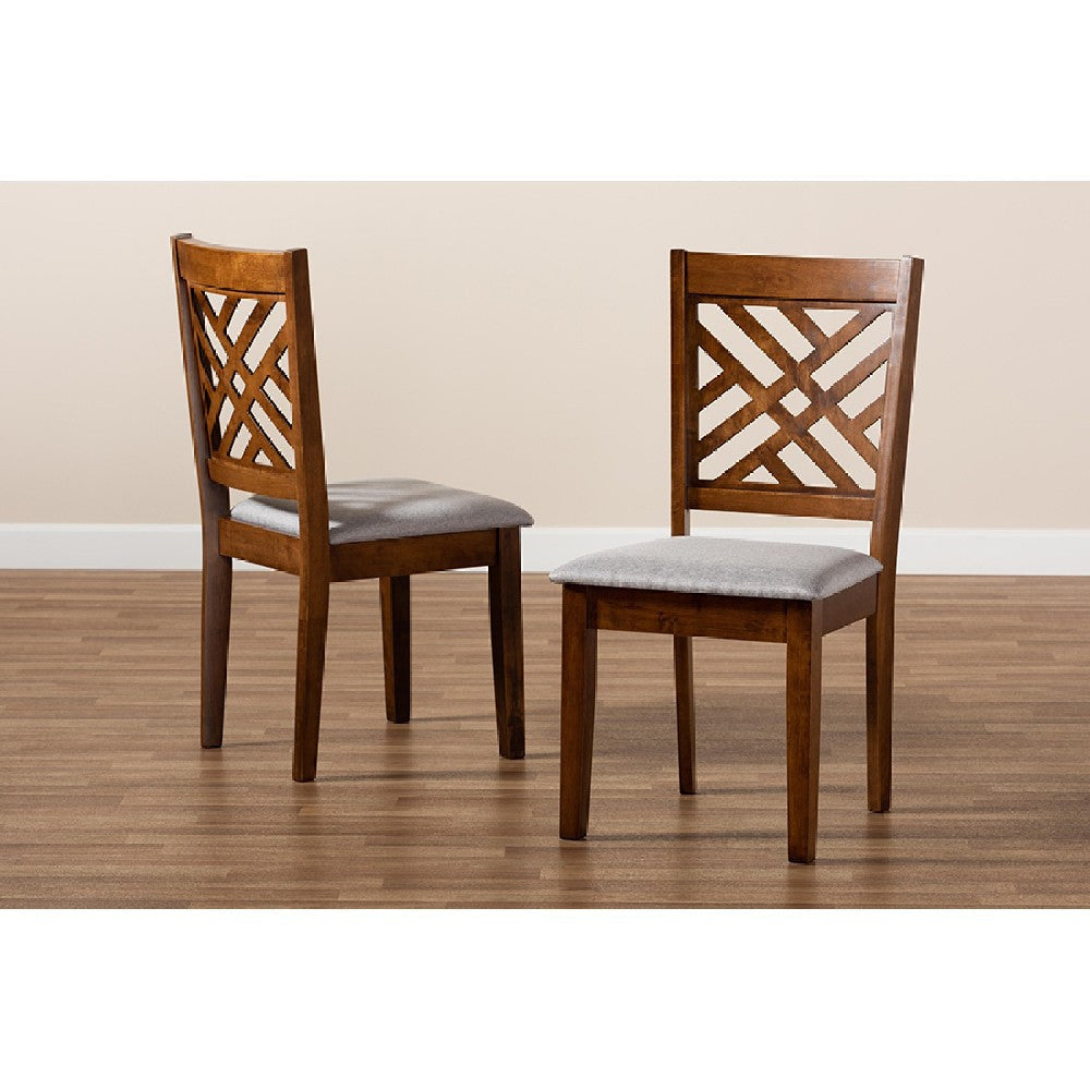 Baxton Studio Caron Modern and Contemporary Grey Fabric Upholstered and Walnut Brown Finished Wood 2-Piece Dining Chair Set