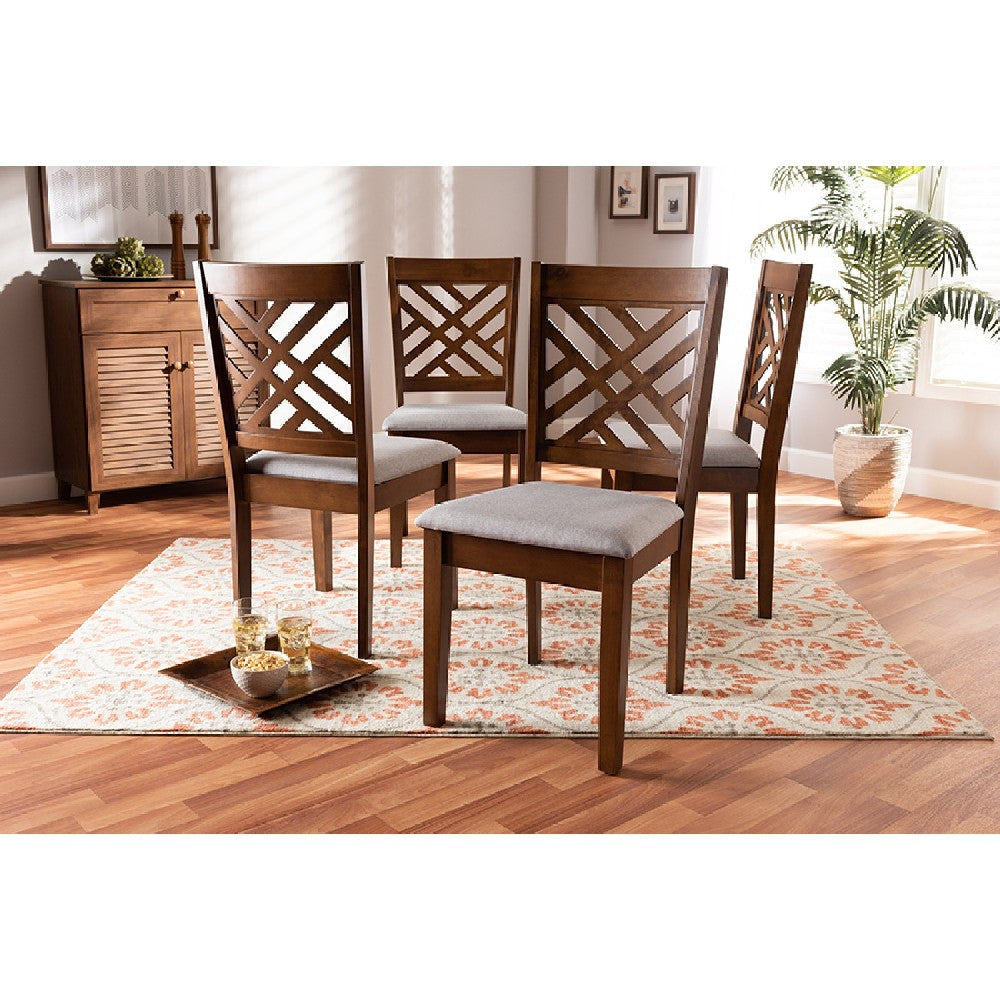 Baxton Studio Caron Modern and Contemporary Grey Fabric Upholstered Walnut Brown Finished 4-Piece Wood Dining Chair Set Set