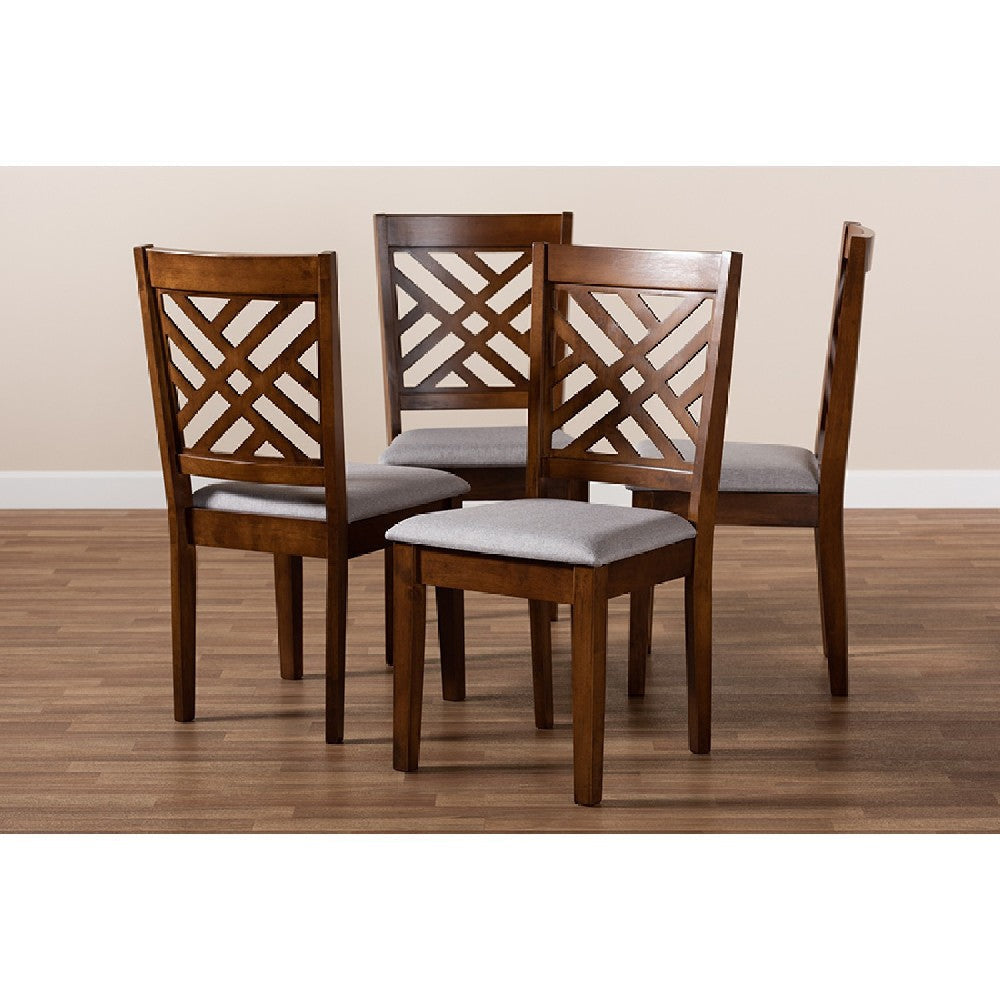 Baxton Studio Caron Modern and Contemporary Grey Fabric Upholstered Walnut Brown Finished 4-Piece Wood Dining Chair Set Set