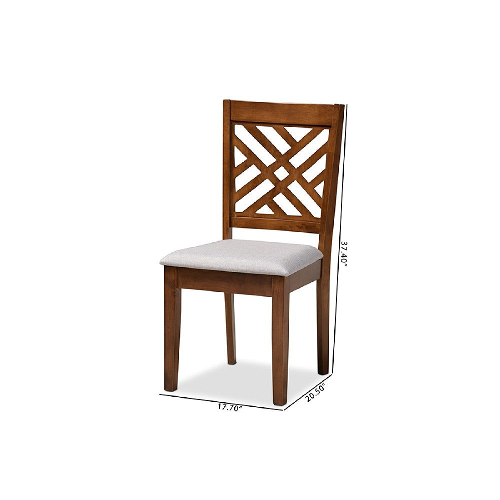 Baxton Studio Caron Modern and Contemporary Grey Fabric Upholstered Walnut Brown Finished 4-Piece Wood Dining Chair Set Set