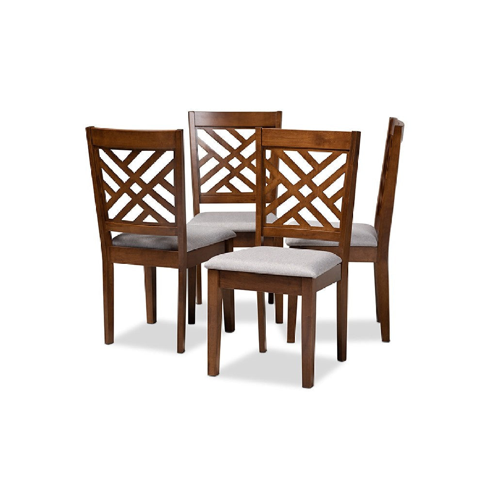 Baxton Studio Caron Modern and Contemporary Grey Fabric Upholstered Walnut Brown Finished 4-Piece Wood Dining Chair Set Set