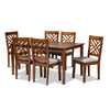 Baxton Studio Caron Modern and Contemporary Grey Fabric Upholstered and Walnut Brown Finished Wood 7-Piece Dining Set