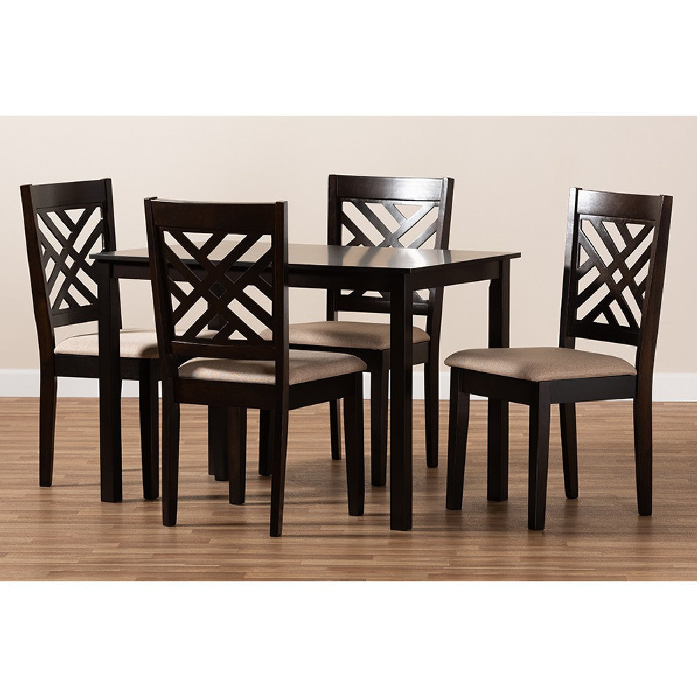 Baxton Studio Caron Modern and Contemporary Sand Fabric Upholstered Espresso Brown Finished Wood 5-Piece Dining Set