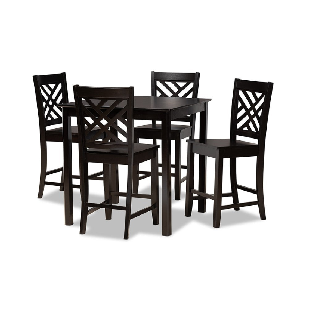 Baxton Studio Caron Modern and Contemporary Dark Brown Finished Wood 5-Piece Pub Set WHI-RH317P-Dark-Brown-5PC-Pub-Set