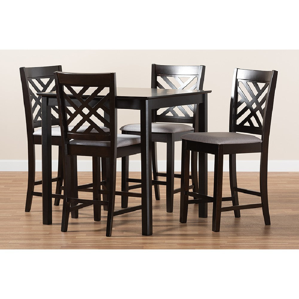 Baxton Studio Caron Modern and Contemporary Gray Fabric Upholstered Espresso Brown Finished 5-Piece Wood Pub Set