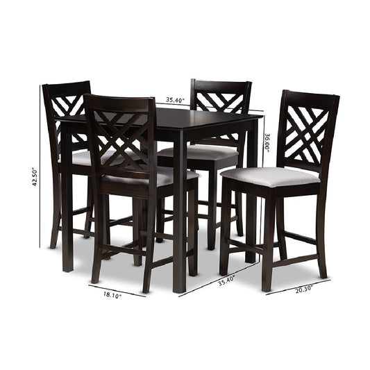 Baxton Studio Caron Modern and Contemporary Gray Fabric Upholstered Espresso Brown Finished 5-Piece Wood Pub Set