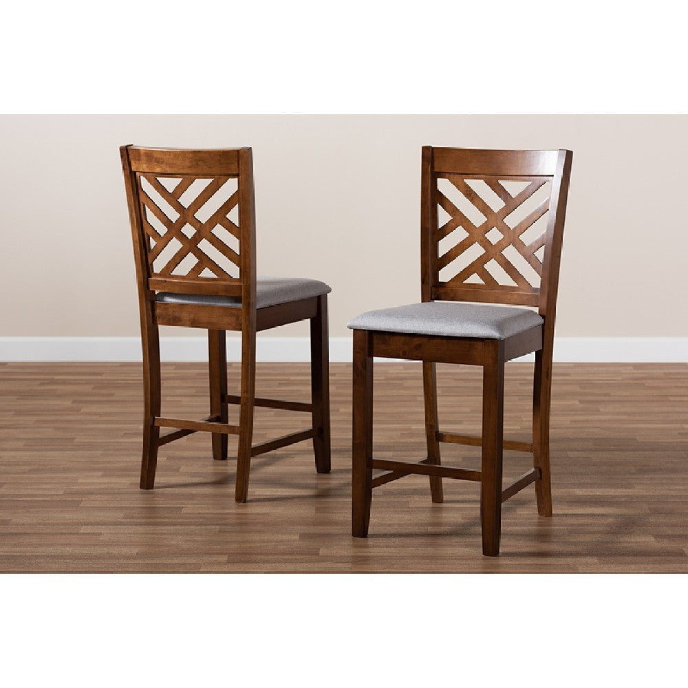 Baxton Studio Caron Modern and Contemporary Grey Fabric Upholstered Walnut Brown Finished 2-Piece Wood Counter Height Pub Chair Set Set