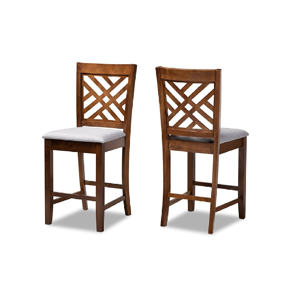 Baxton Studio Caron Modern and Contemporary Grey Fabric Upholstered Walnut Brown Finished 2-Piece Wood Counter Height Pub Chair Set Set