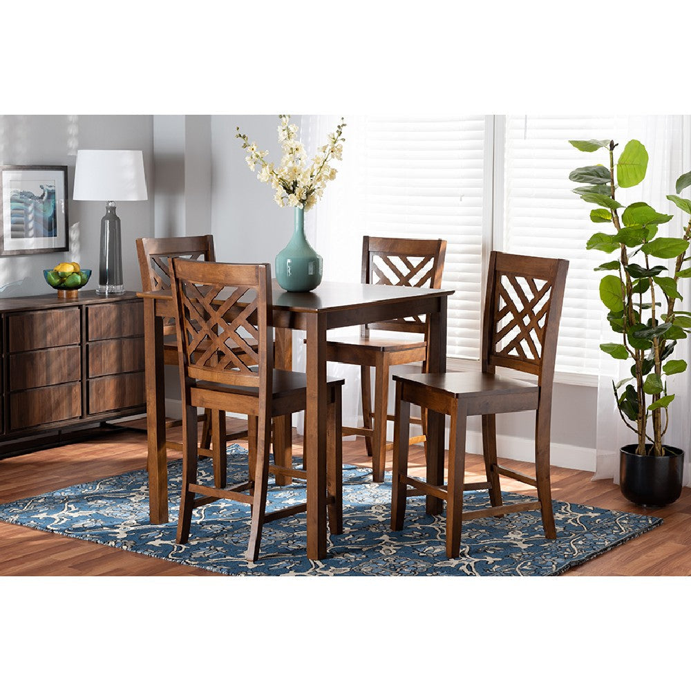 Baxton Studio Caron Modern and Contemporary Walnut Brown Finished Wood 5-Piece Pub Set