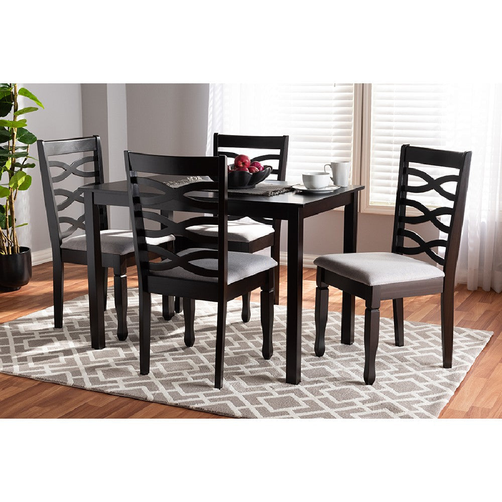 Baxton Studio Lanier Modern and Contemporary Gray Fabric Upholstered Espresso Brown Finished Wood 5-Piece Dining Set