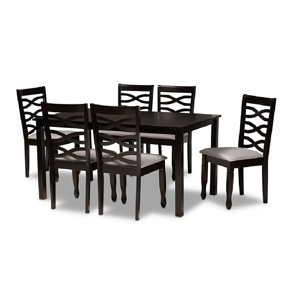 Baxton Studio Lanier Modern and Contemporary Grey Fabric Upholstered and Dark Brown Finished Wood 7-Piece Dining Set