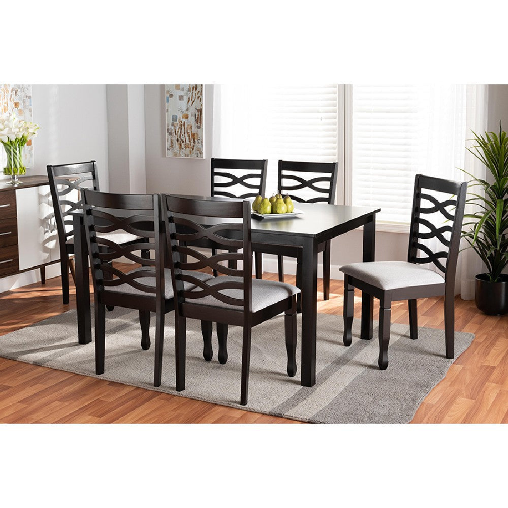 Baxton Studio Lanier Modern and Contemporary Grey Fabric Upholstered and Dark Brown Finished Wood 7-Piece Dining Set