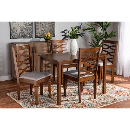 Baxton Studio Lanier Modern and Contemporary Grey Fabric Upholstered and Walnut Brown Finished Wood 5-Piece Dining Set