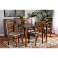 Baxton Studio Lanier Modern and Contemporary Grey Fabric Upholstered and Walnut Brown Finished Wood 5-Piece Dining Set