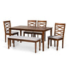 Baxton Studio Lanier Modern and Contemporary Grey Fabric Upholstered and Walnut Brown Finished Wood 6-Piece Dining Set