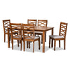 Baxton Studio Lanier Modern and Contemporary Grey Fabric Upholstered and Walnut Brown Finished Wood 7-Piece Dining Set