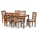 Baxton Studio Lanier Modern and Contemporary Grey Fabric Upholstered and Walnut Brown Finished Wood 7-Piece Dining Set