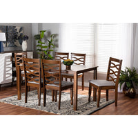 Baxton Studio Lanier Modern and Contemporary Grey Fabric Upholstered and Walnut Brown Finished Wood 7-Piece Dining Set