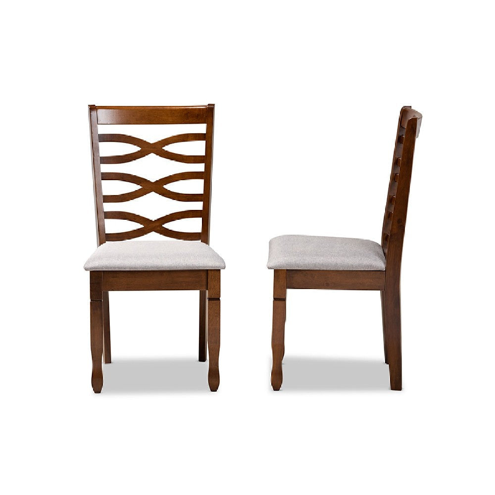 Baxton Studio Lanier Modern and Contemporary Grey Fabric Upholstered and Walnut Brown Finished Wood 2-Piece Dining Chair Set