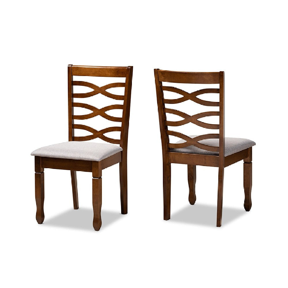 Baxton Studio Lanier Modern and Contemporary Grey Fabric Upholstered and Walnut Brown Finished Wood 2-Piece Dining Chair Set