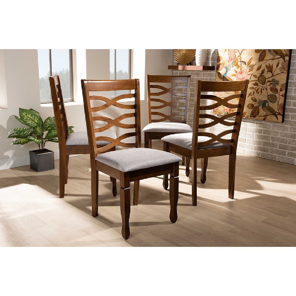 Baxton Studio Elijah Modern and Contemporary Grey Fabric Upholstered and Walnut Brown Finished Wood 4-Piece Dining Chair Set