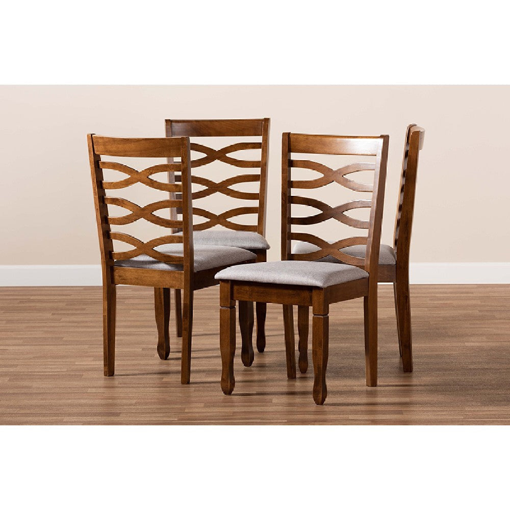 Baxton Studio Elijah Modern and Contemporary Grey Fabric Upholstered and Walnut Brown Finished Wood 4-Piece Dining Chair Set