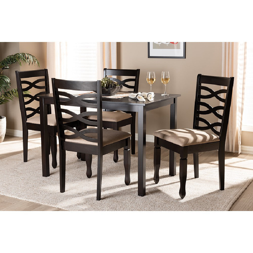 Baxton Studio Lanier Modern and Contemporary Sand Fabric Upholstered Espresso Brown Finished Wood 5-Piece Dining Set