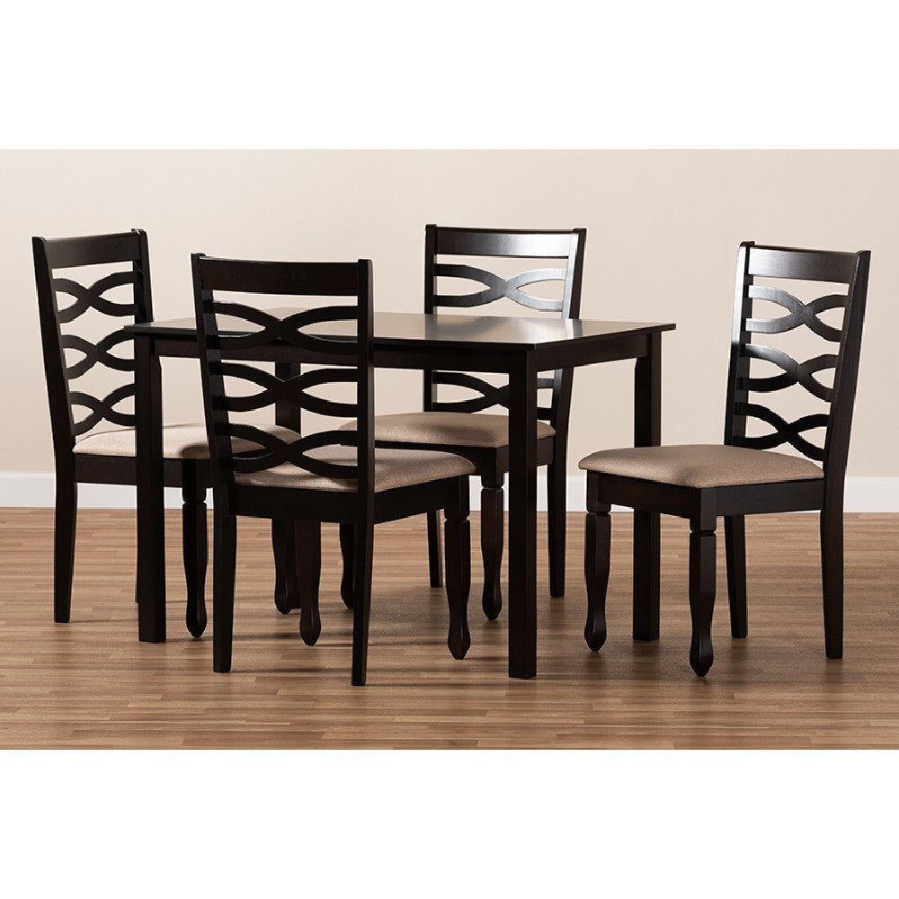 Baxton Studio Lanier Modern and Contemporary Sand Fabric Upholstered Espresso Brown Finished Wood 5-Piece Dining Set