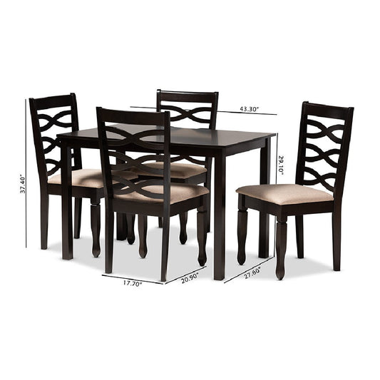 Baxton Studio Lanier Modern and Contemporary Sand Fabric Upholstered Espresso Brown Finished Wood 5-Piece Dining Set
