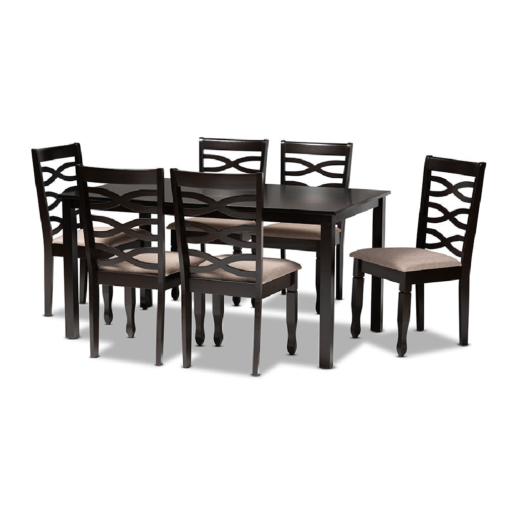 Baxton Studio Lanier Modern and Contemporary Sand Fabric Upholstered Dark Brown Finished Wood 7-Piece Dining Set