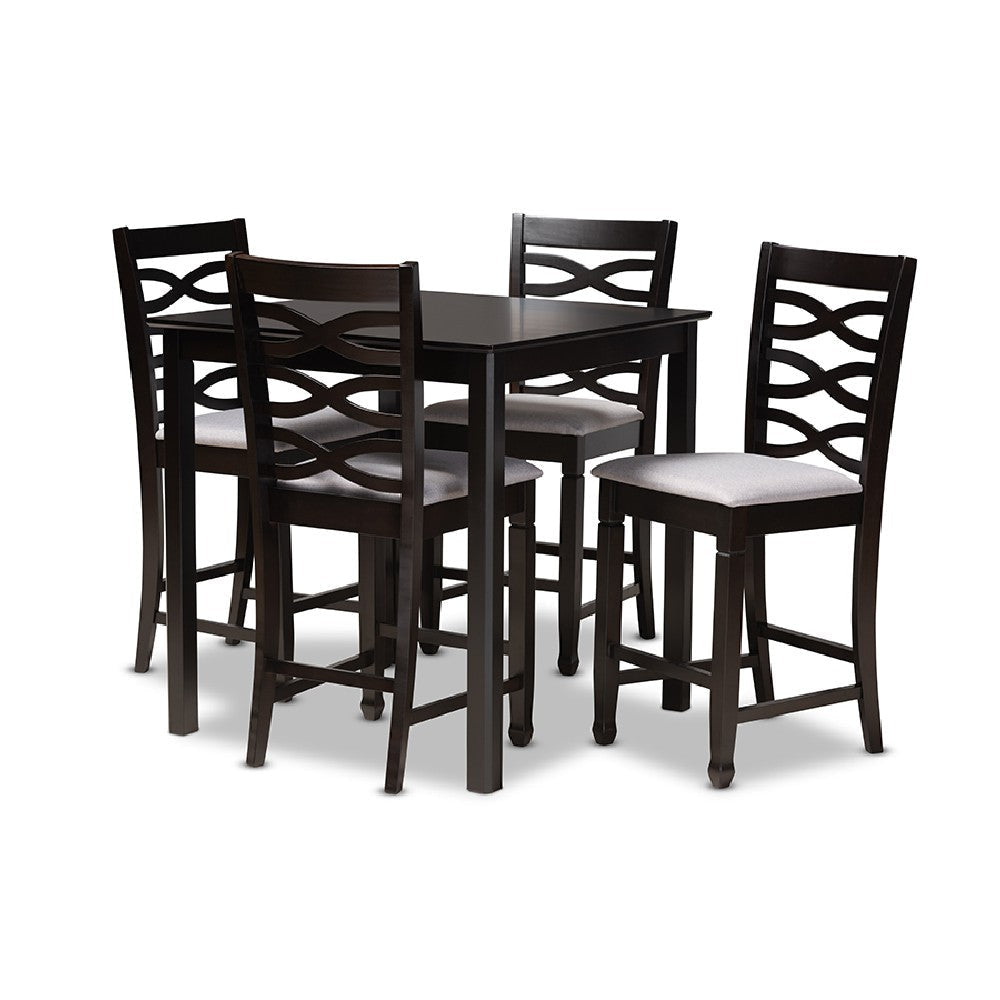 Baxton Studio Lanier Modern and Contemporary Gray Fabric Upholstered Espresso Brown Finished 5-Piece Wood Pub Set