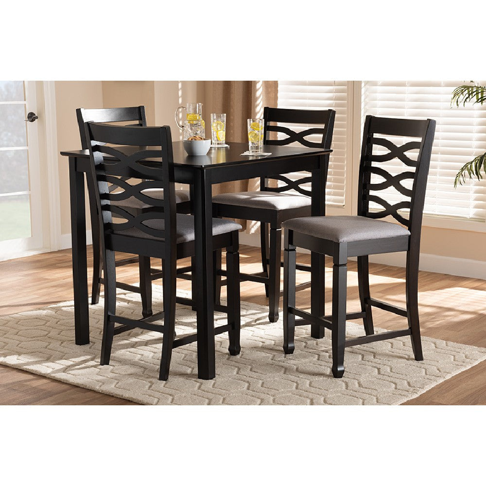 Baxton Studio Lanier Modern and Contemporary Gray Fabric Upholstered Espresso Brown Finished 5-Piece Wood Pub Set