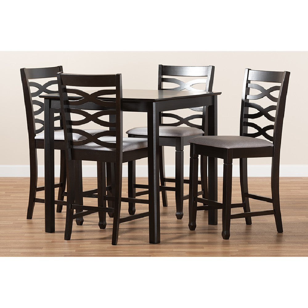 Baxton Studio Lanier Modern and Contemporary Gray Fabric Upholstered Espresso Brown Finished 5-Piece Wood Pub Set