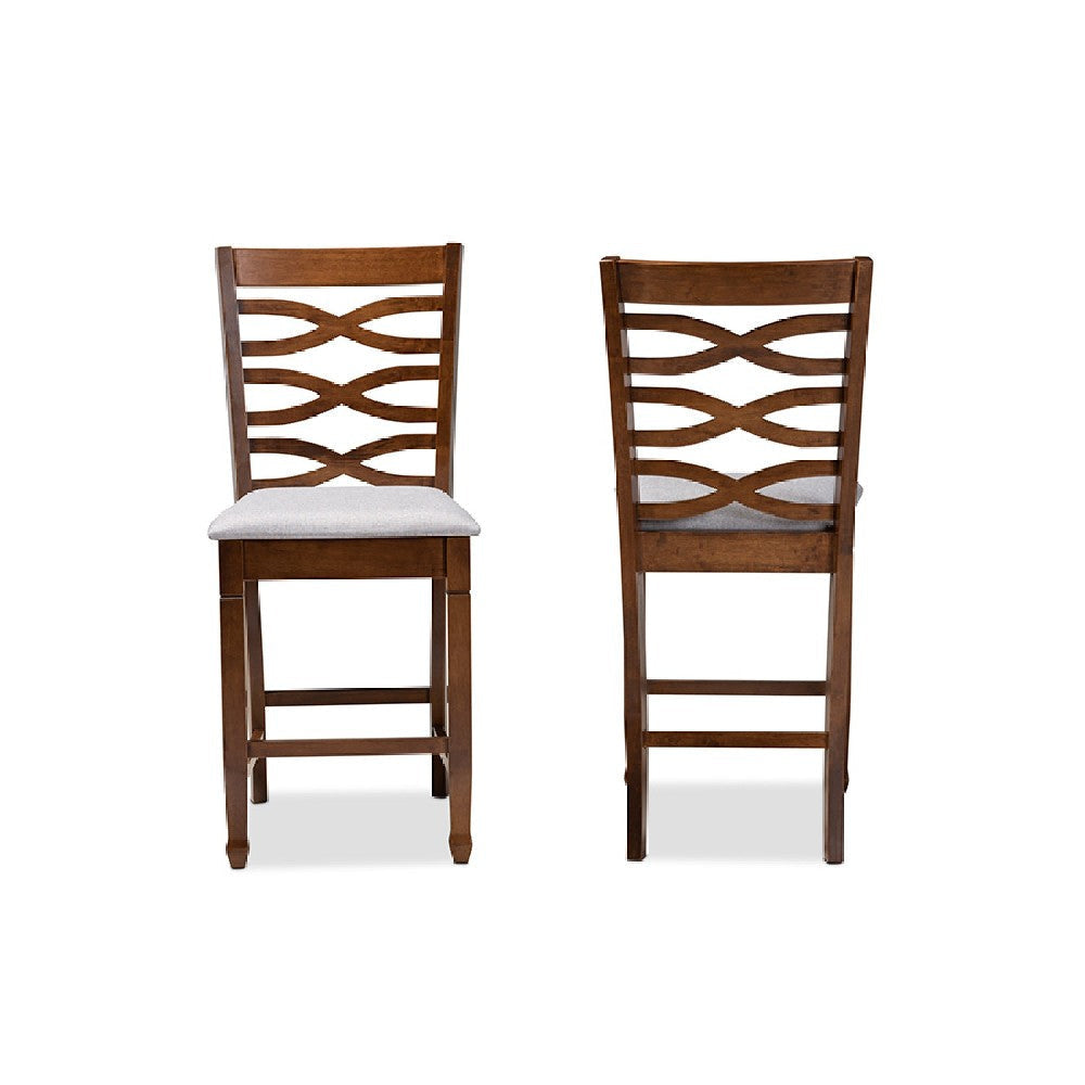 Baxton Studio Lanier Modern and Contemporary Grey Fabric Upholstered Walnut Brown Finished 2-Piece Wood Counter Height Pub Chair Set Set