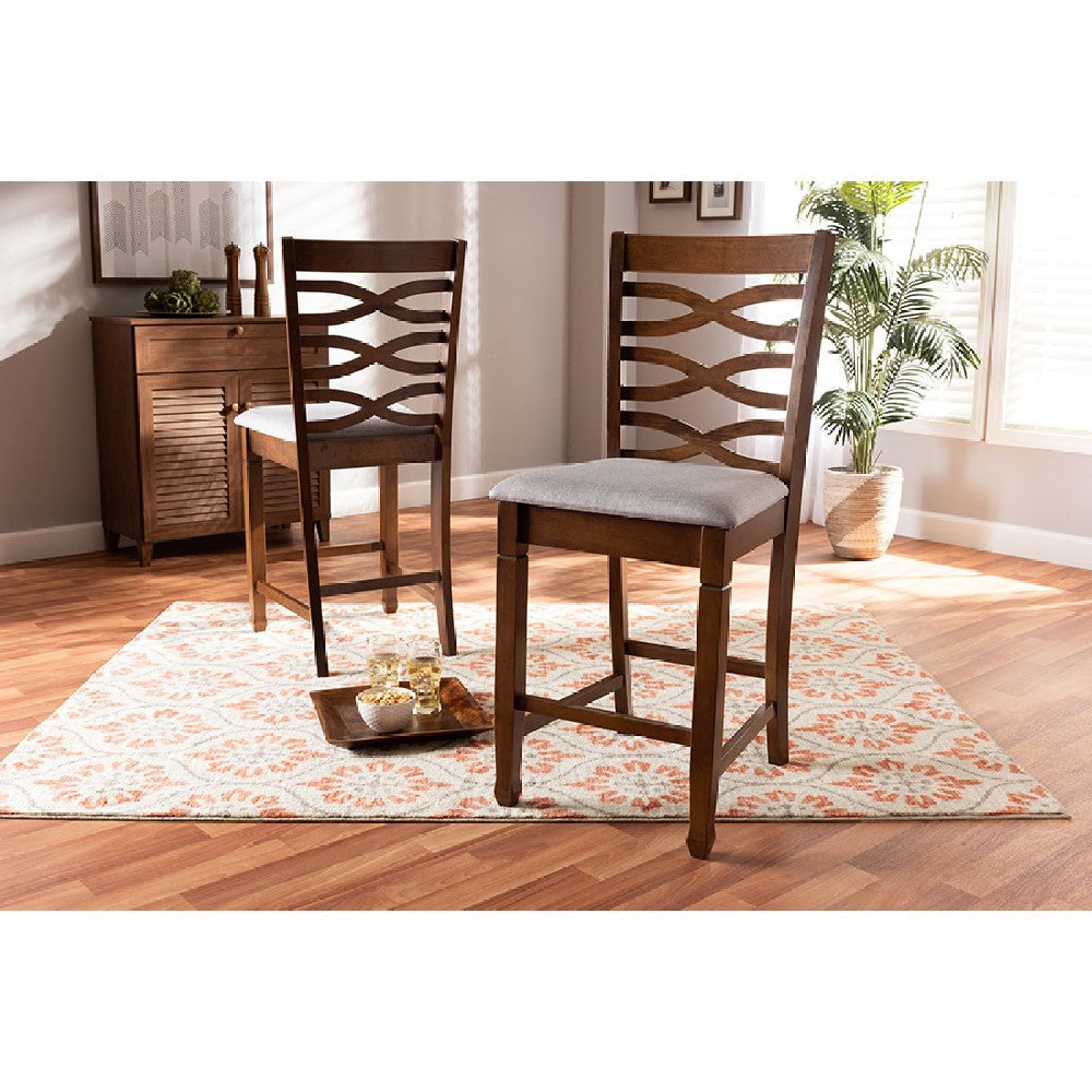 Baxton Studio Lanier Modern and Contemporary Grey Fabric Upholstered Walnut Brown Finished 2-Piece Wood Counter Height Pub Chair Set Set