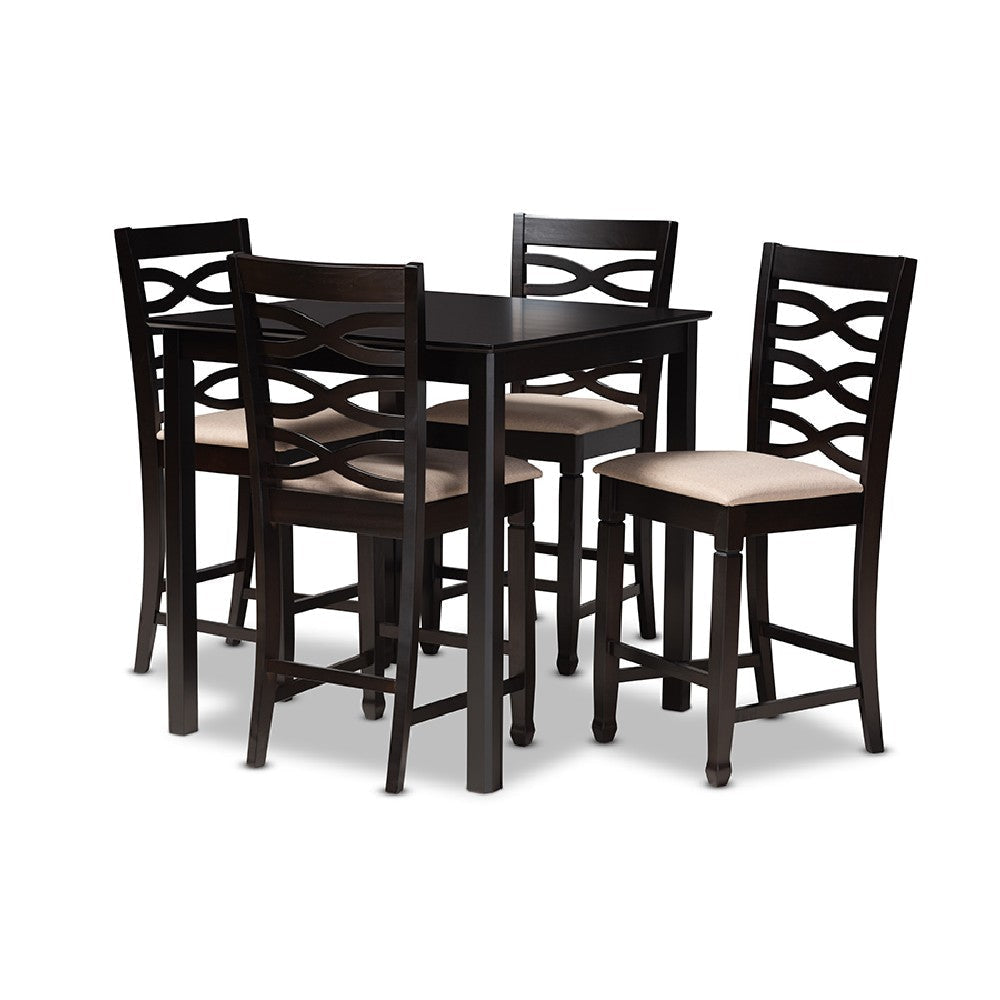 Baxton Studio Lanier Modern and Contemporary Sand Fabric Upholstered Espresso Brown Finished 5-Piece Wood Pub Set