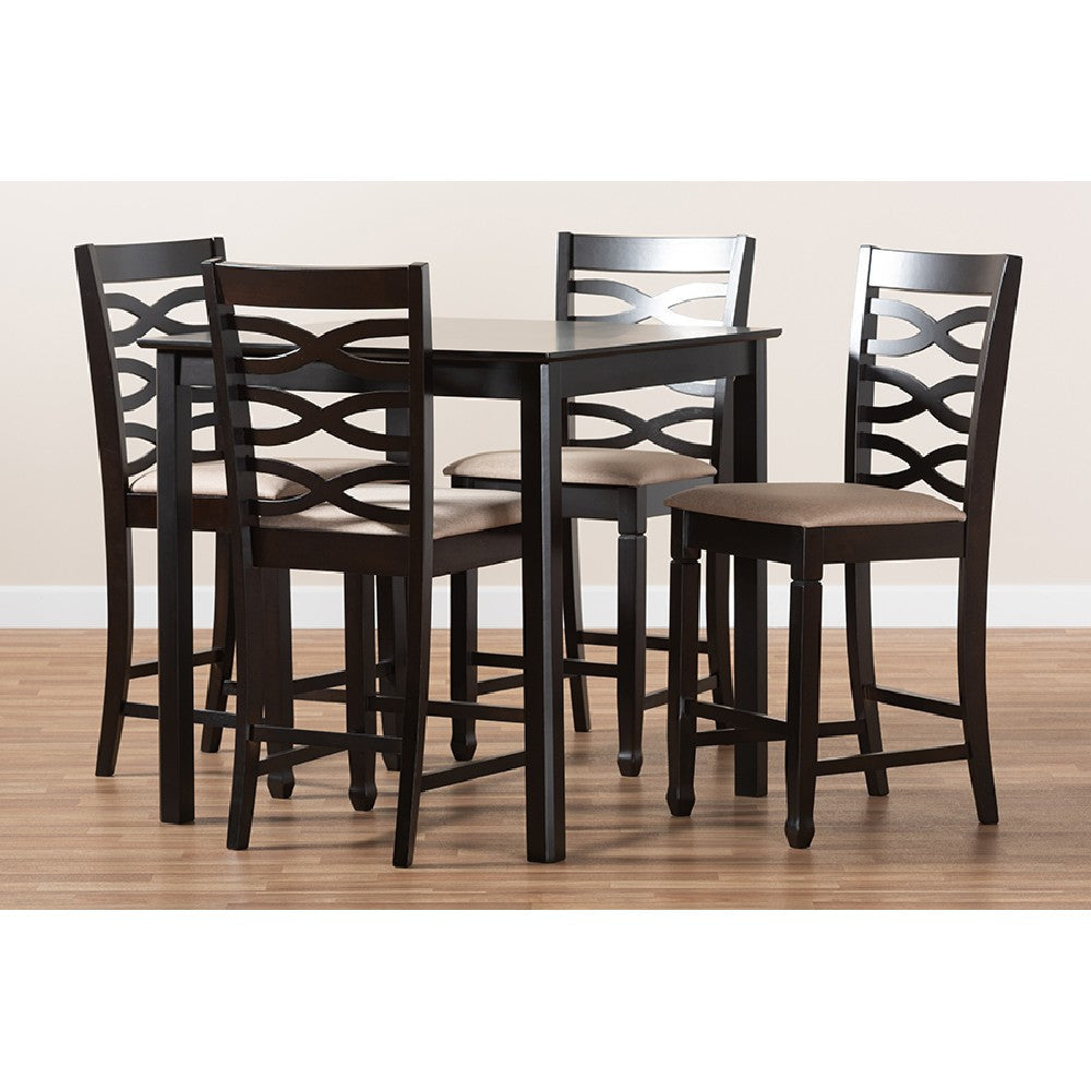 Baxton Studio Lanier Modern and Contemporary Sand Fabric Upholstered Espresso Brown Finished 5-Piece Wood Pub Set