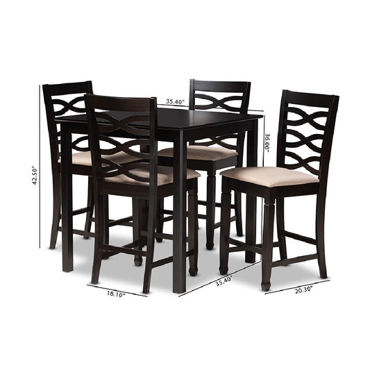 Baxton Studio Lanier Modern and Contemporary Sand Fabric Upholstered Espresso Brown Finished 5-Piece Wood Pub Set