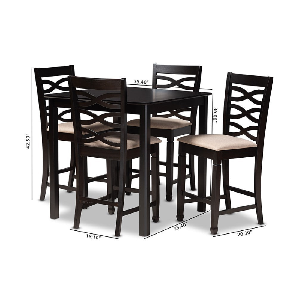 Baxton Studio Lanier Modern and Contemporary Sand Fabric Upholstered Espresso Brown Finished 5-Piece Wood Pub Set