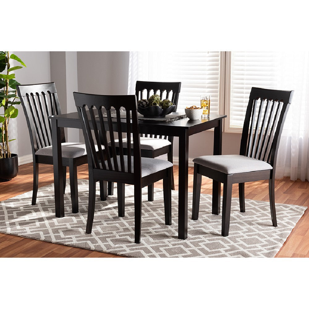 Baxton Studio Minette Modern and Contemporary Gray Fabric Upholstered Espresso Brown Finished Wood 5-Piece Dining Set