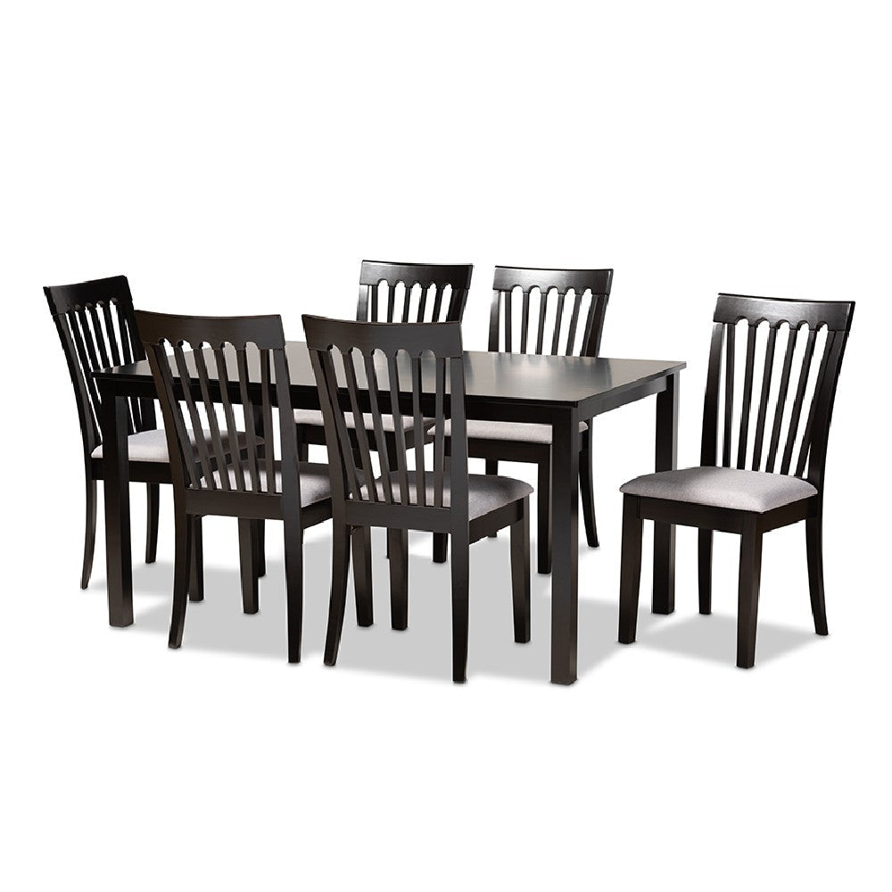 Baxton Studio Minette Modern and Contemporary Gray Fabric Upholstered and Espresso Brown Finished Wood 7-Piece Dining Set